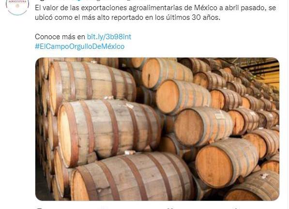 La Secretaría de Agricultura y Desarrollo Rural informa sobre el superávit de la exportaciones agroalimentarias de México.