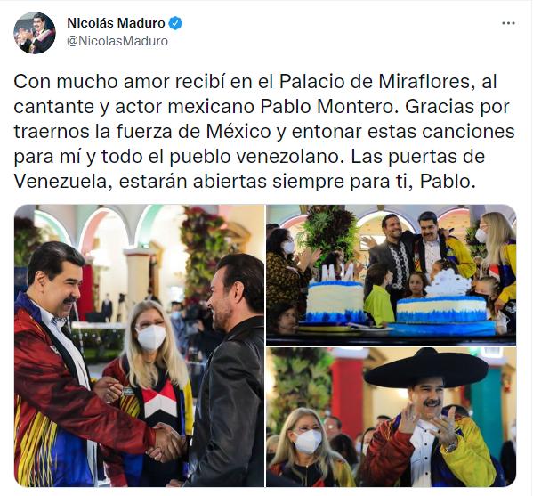 $!Pablo Montero le canta a Nicolás Maduro en Venezuela por su cumpleaños 59