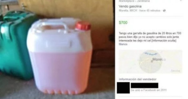 Usuarios de Facebook aprovechan desabasto y venden bidones de gasolina hasta en 700 pesos
