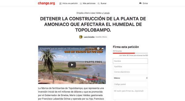 Piden firmas en Change.org para parar la fábrica de fertilizantes en Topolobampo