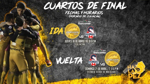 Dorados de Sinaloa abrirá los Cuartos de Final del Clausura 2019 este jueves 18 de abril ante Cimarrones
