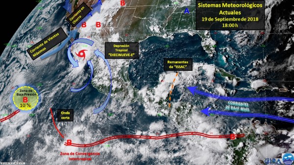La Depresión Tropical 19-E seguirá ocasionando tormentas torrenciales en Sonora y el norte de Sinaloa
