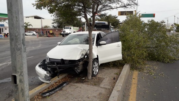 En Mazatlán, un carro derriba 3 árboles en la carretera Internacional al norte
