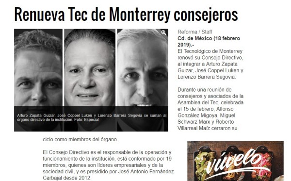 El sinaloense José Coppel Luken se integra al consejo directivo del Tec de Monterrey