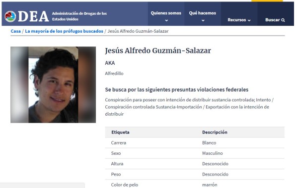 El Alfredillo, hijo de El Chapo, es incluido por la DEA en su lista de los más buscados