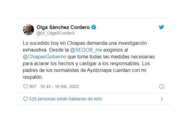 La Segob condena la agresión de policías contra normalistas en Chiapas y exige castigo para los responsables