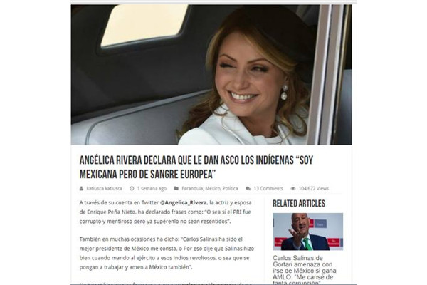 Dos noticias falsas sobre Angélica Rivera: no dijo que indígenas dan asco ni que México está lleno de delincuentes