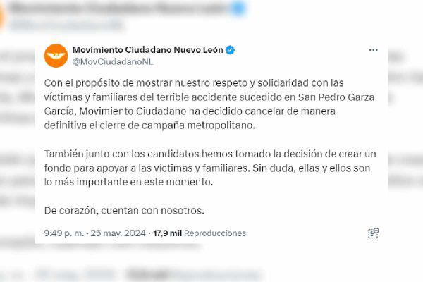 $!El partido naranja decidió cancelar el evento de cierre de campaña.