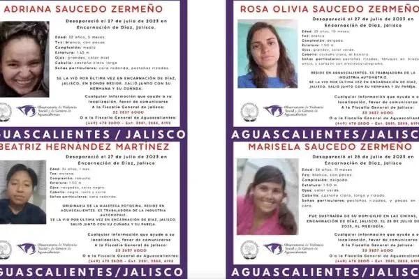 Cuatro mujeres están reportadas como desaparecidas en Jalisco; tres son hermanas