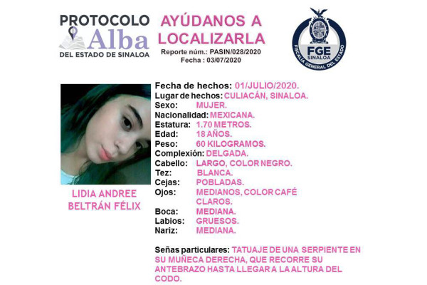 Piden ayuda para localizar a la joven Lidia Andree, de Culiacán