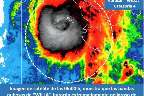Por Willa se espera potencial de tormentas puntuales fuertes en Sinaloa en las próximas tres horas