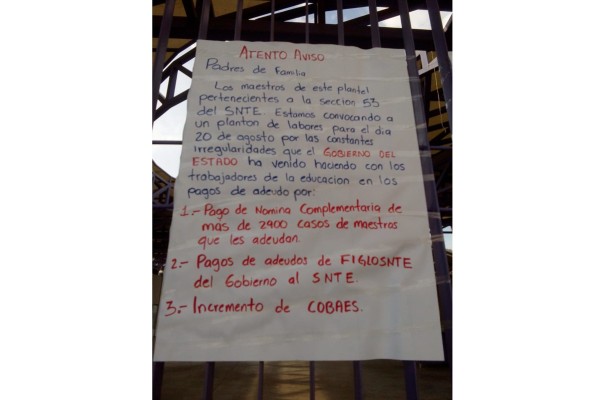 Con pega de carteles en escuelas de Culiacán, anuncian suspensión de clases el lunes