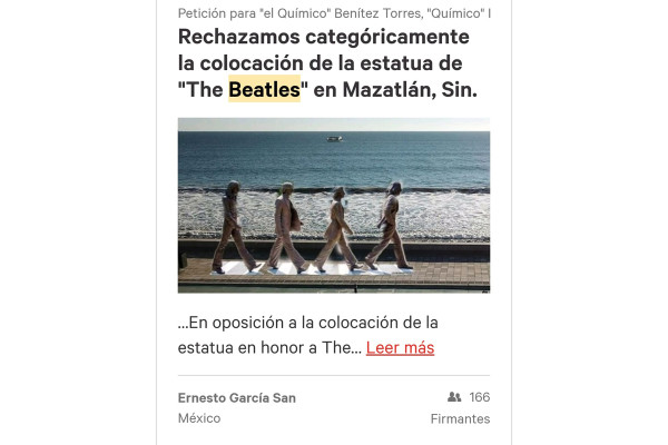 En Mazatlán, se oponen a monumento a Los Beatles