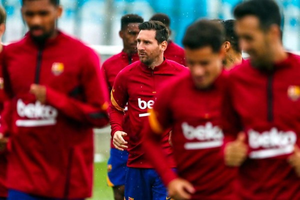 Lionel Messi en el entrenamiento del Barcelona. Foto: Twitter @FCBarcelona