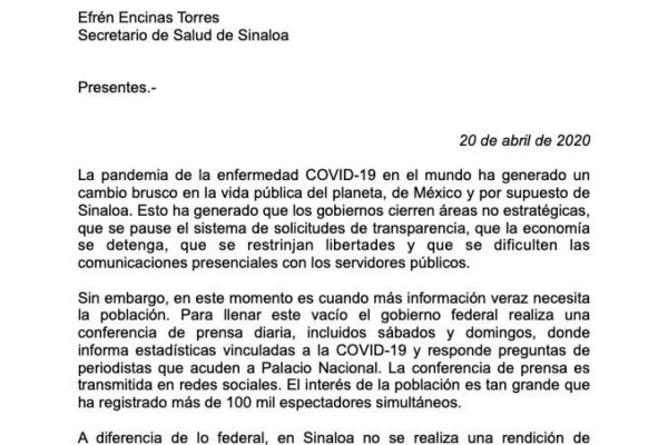 Exhortan al Gobierno de Sinaloa rinda cuentas de la pandemia