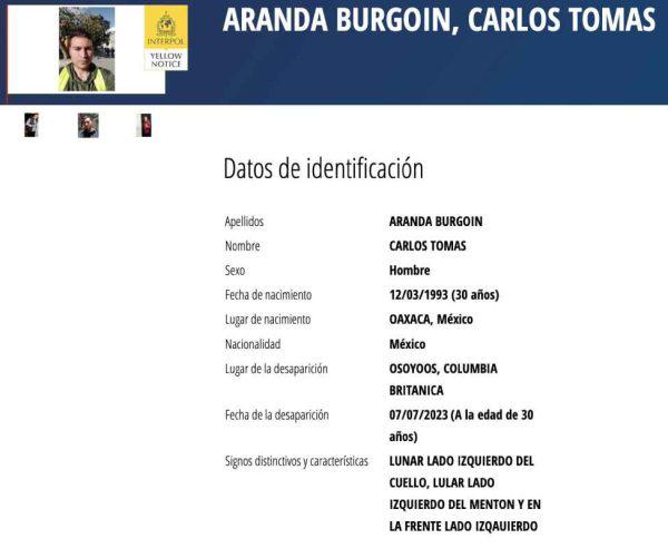 Interpol emite ficha amarilla por Carlos Tomás Aranda, mexicano desaparecido en Canadá