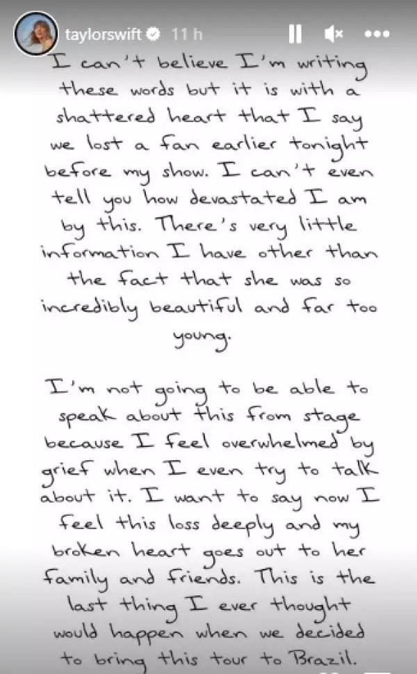 $!Taylor Swift se reúne con la familia de fan fallecida durante su concierto