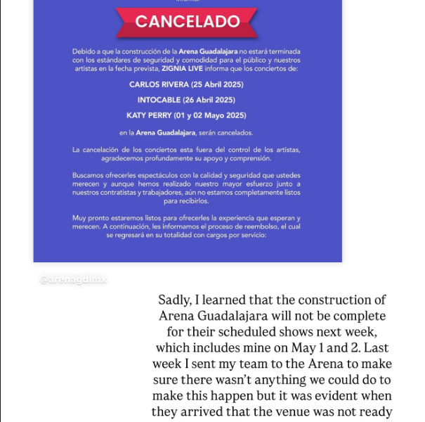 Cancelan concierto de Katy Perry en la Arena Guadalajara Cancelan concierto de Katy Perry en la Arena Guadalajara