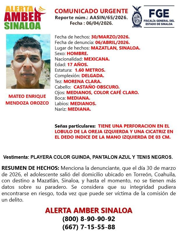 $!Buscan a Mateo Enrique, menor de Torreón, en Mazatlán