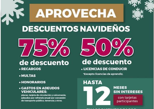 Con una campaña de descuentos navideños, Gobierno del Estado incentiva el pago de trámites vehiculares.