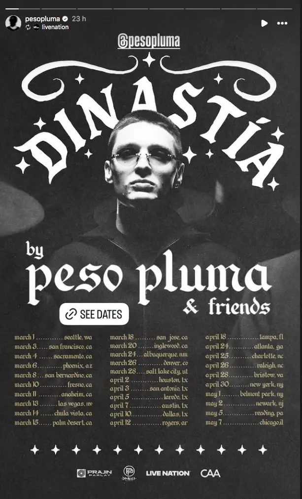 $!Anuncia Peso Pluma su nueva gira por Estados Unidos, y deja fuera a México