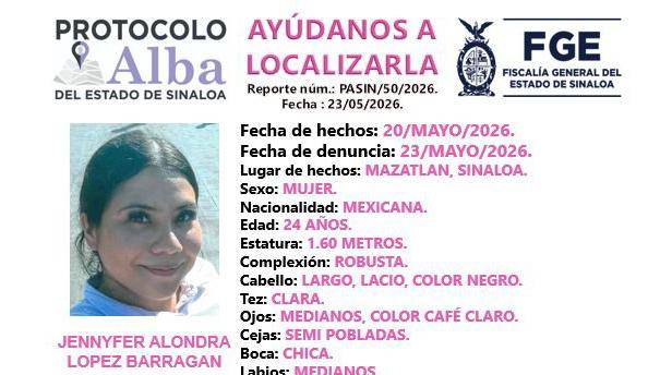 La Fiscalía estatal difundió una ficha de búsqueda para solicitar el apoyo de la ciudadanía en la localización de Jennyfer Alondra López.