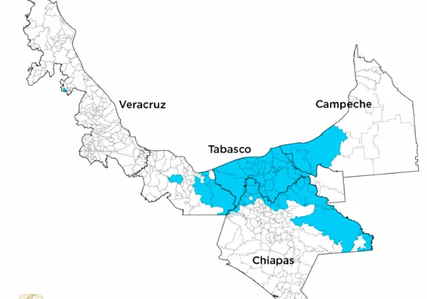 Mapa con la presencia de la Barredora en los estados del sureste mexicano.