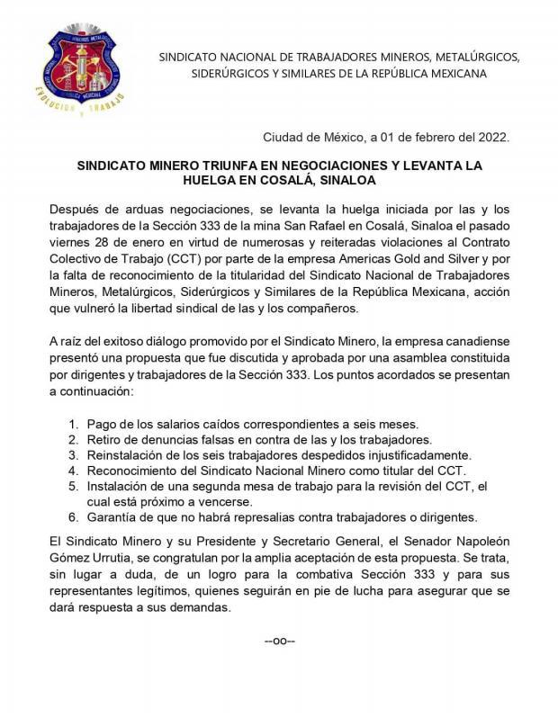 $!Mineros revelan acuerdos para concluir huelga en Cosalá; incluye el retiro de denuncias