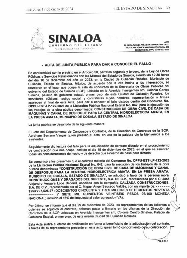 $!Autoriza Gobierno obras por $567 millones en Presa Reguladora Amata, en Cosalá