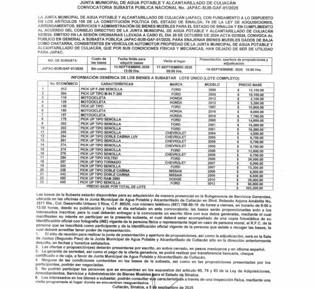 $!Japac subastará 20 vehículos en calidad de chatarra