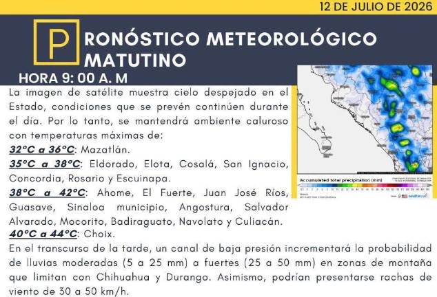 De nuevo habrá altas temperaturas en la entidad.