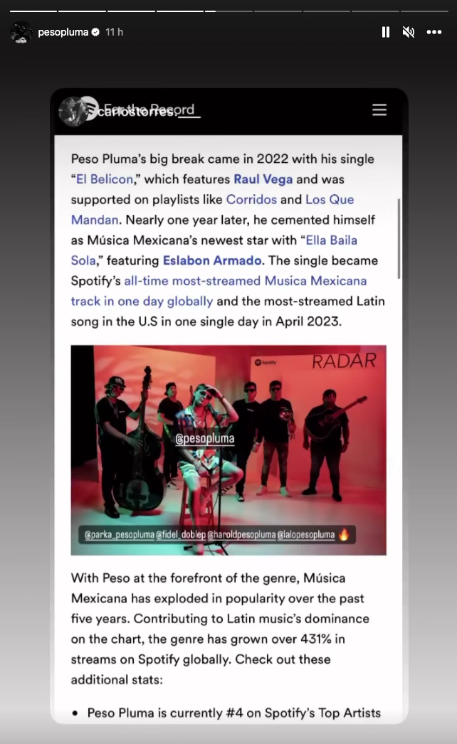 $!Es Peso Pluma uno de los artistas más reproducidos del mundo, señala Spotify