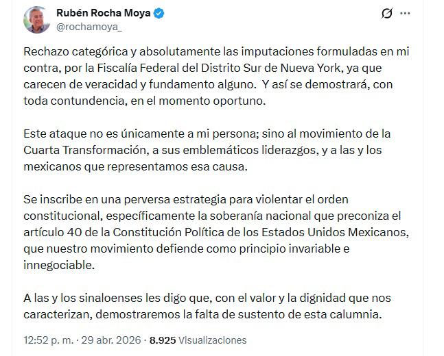 $!Es una calumnia, responde Rocha a EU