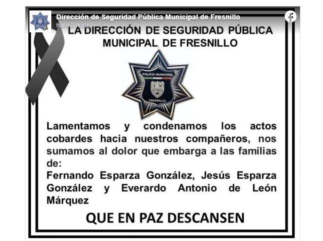 En un ataque directo, sicarios asesinaron a tres agentes en Fresnillo, Zacatecas