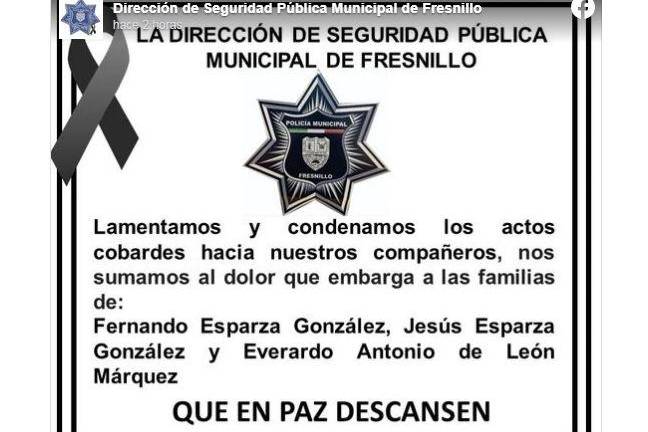 En un ataque directo, sicarios asesinaron a tres agentes en Fresnillo, Zacatecas