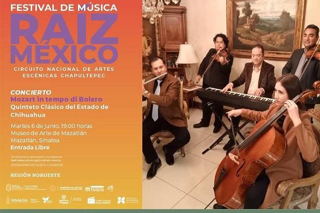 El concierto forma parte del programa Raíz México, y estará a cargo del grupo chihuahuense “Quinteto Clásico del Estado de Chihuahua”.
