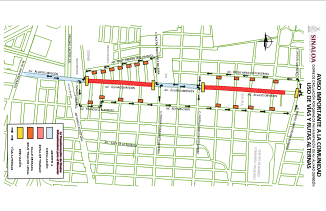 Estos son los tramos que se cerrarán por remodelación de la Obregón en Culiacán