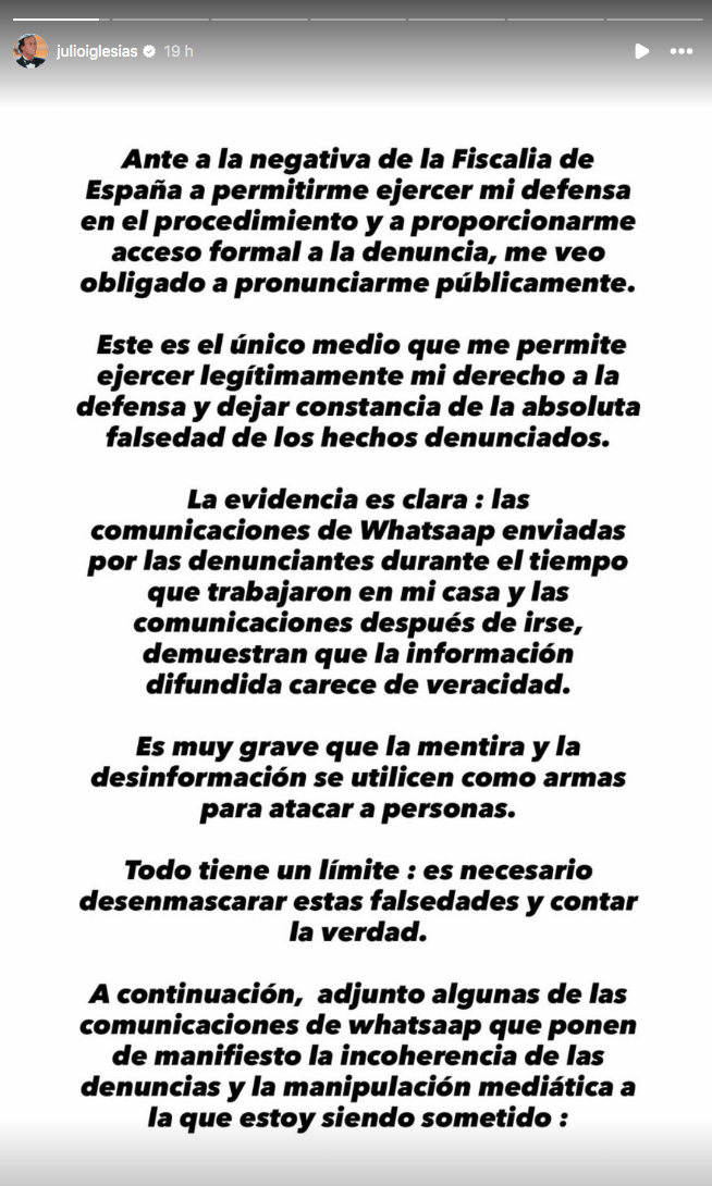 $!Señala Julio Iglesias incoherencias, ante acusaciones en su contra