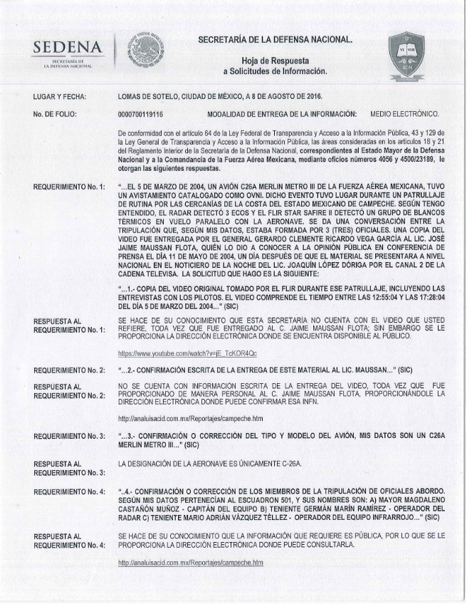 $!La Fuerza Aérea de México podría haber registrado un avistamiento de OVNIS, pero ya no tiene los videos