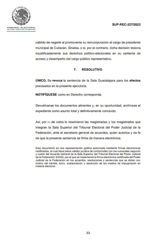 $!Tribunal ya no votará restitución de Estrada Ferreiro a la Alcaldía de Culiacán