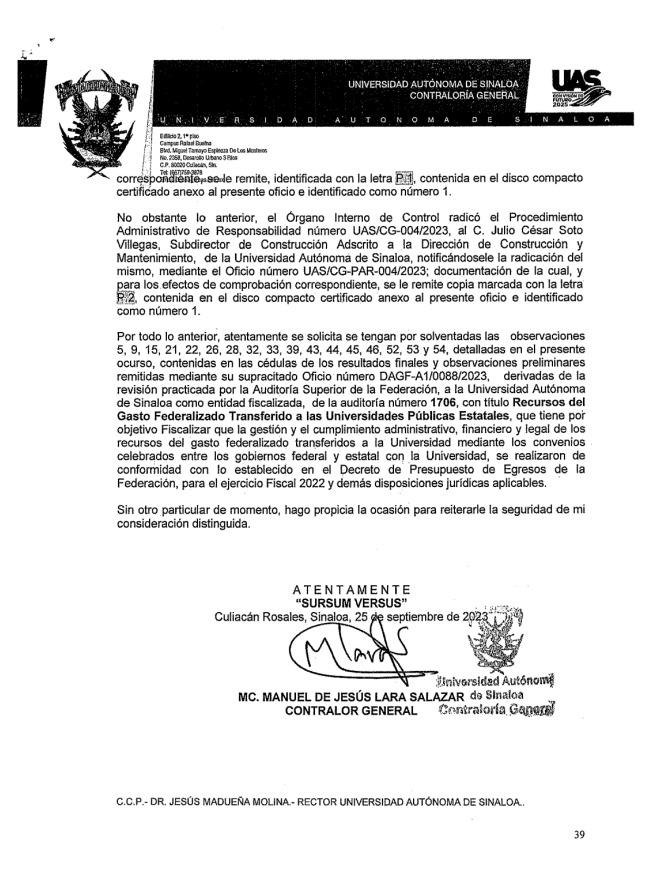 $!Auditoría de la Federación detecta a la UAS compras fraccionadas y daño por $128 millones