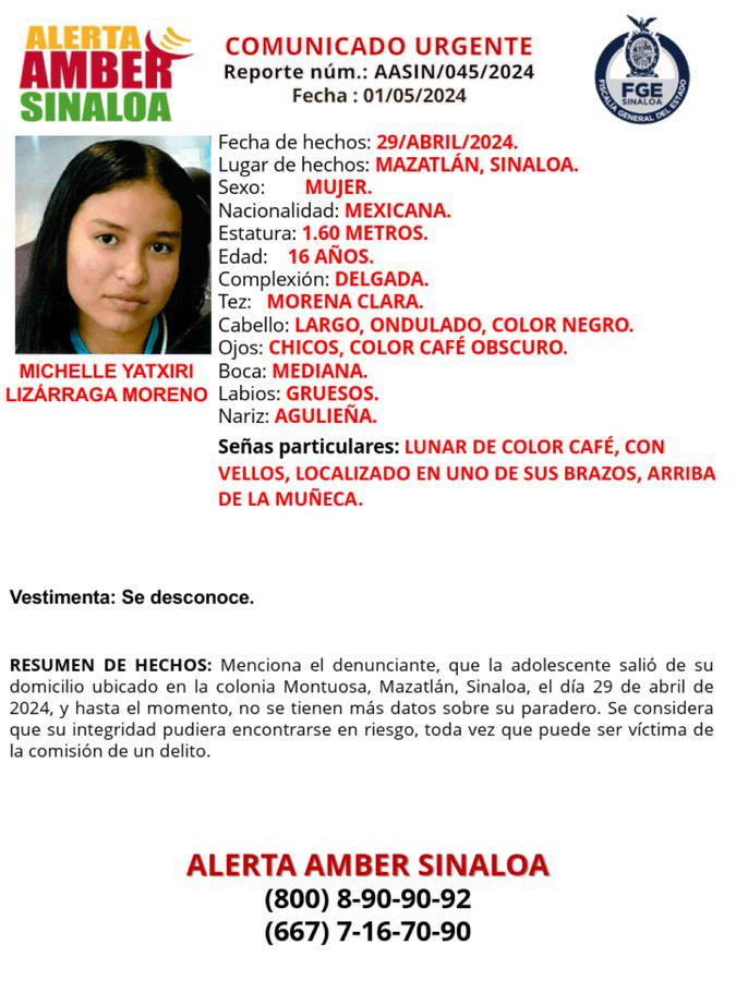 $!Buscan a adolescente de 16 años en Mazatlán