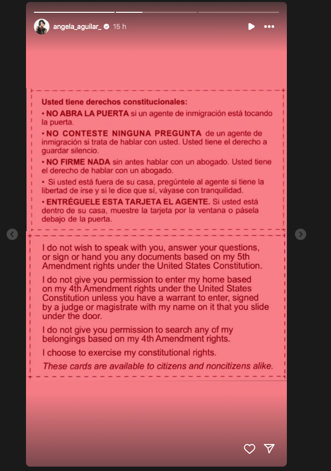 $!Alza la voz Ángela Aguilar en apoyo a los latinos ante deportaciones