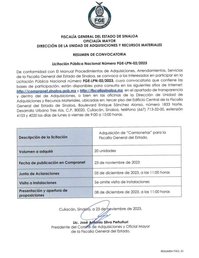 $!Prepara Fiscalía de Sinaloa compra de 48 vehículos nuevos