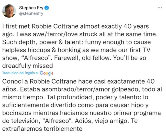 $!Robbie Coltrane, quien interpretó a ‘Hagrid’ en la saga ‘Harry Potter’, muere a los 72 años