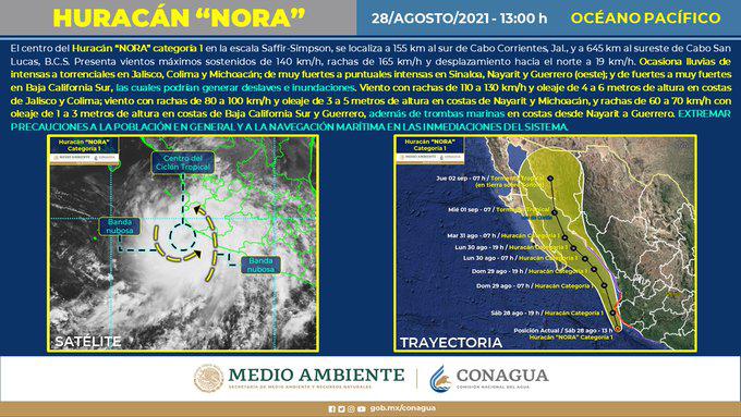 Establecen alerta amarilla para el sur de Sinaloa por el Huracán Nora