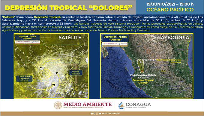Se degrada Dolores a depresión tropical sobre Nayarit