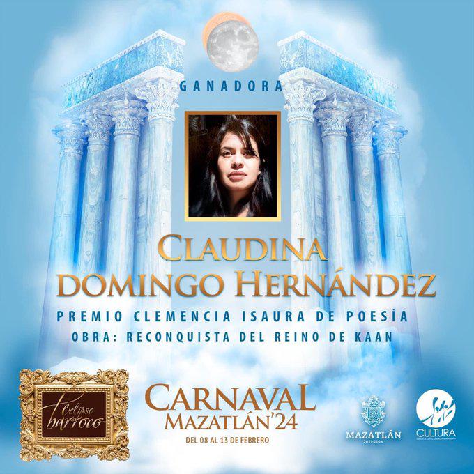 $!Obtiene Claudina Domingo el premio de Poesía Clemencia Isaura 2024