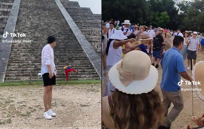 La turista subió a la pirámide y cuando bajó causó repudio entre otros turistas y visitantes.
