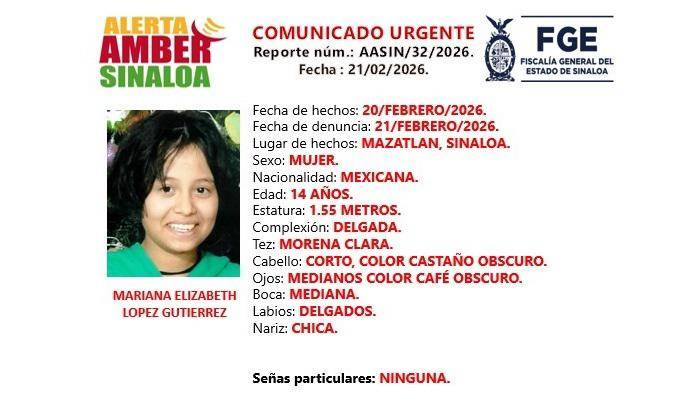 Mariana Elizabeth fue vista por última vez el pasado 20 de febrero de 2026.